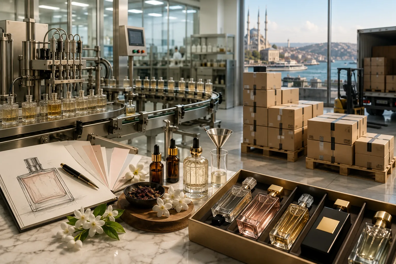 How do we at Jasmine in Turkey manage halal perfume production from brief to shipment?