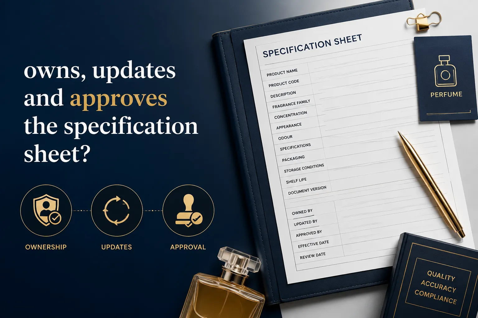 What Should a Perfume Product Specification Sheet Include? 1 Who owns, updates and approves the specification sheet