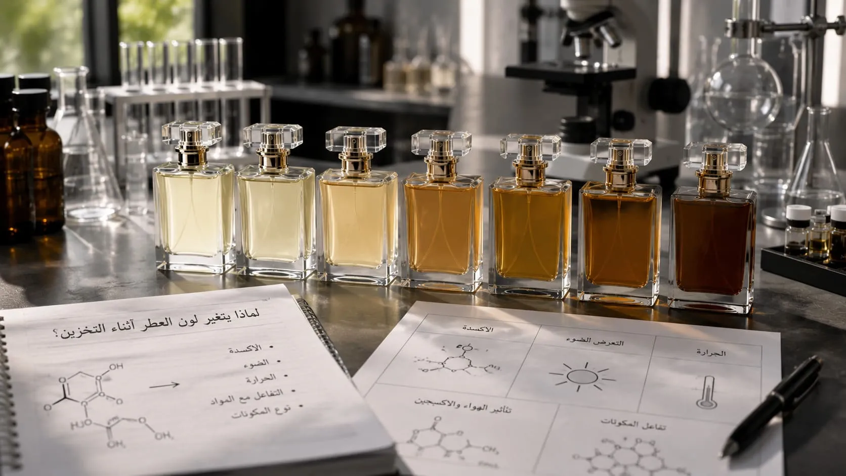 تغير لون العطر أثناء التخزين الأسباب وطرق اختبار ثباته قبل الإنتاج